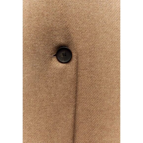 Camel Brown Black Zara Wool-Blend Double Breasted V-Neck Long Sleeve Coat (NWT) - Picture 3 of 11